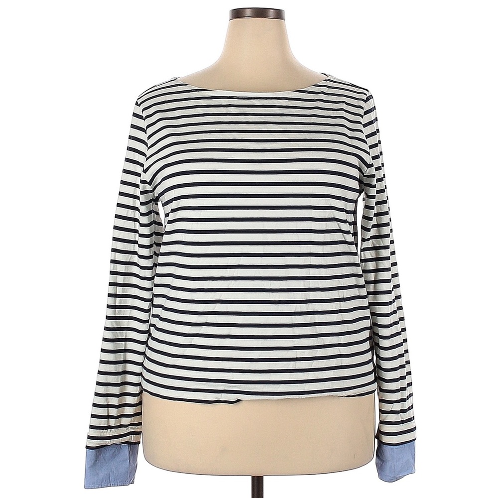 J. Crew Factory Striped Long Sleeve Tee with Faux Chambray Shirt Cuffs, XXL